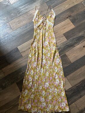 Free People Floral Spaghetti-Strap Maxi Dress in Mustard